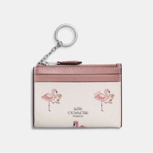 Coach Mini Skinny Id Case With Flamingo Print - Colour: Chalk & Pink Multi